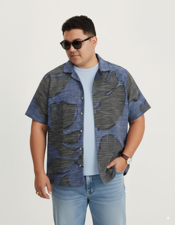 Vintage Floral Cuban collar Plus Size Shirt