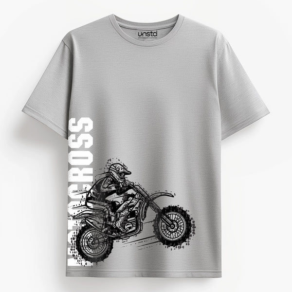 Moto Cross T-Shirt in Grey Melange