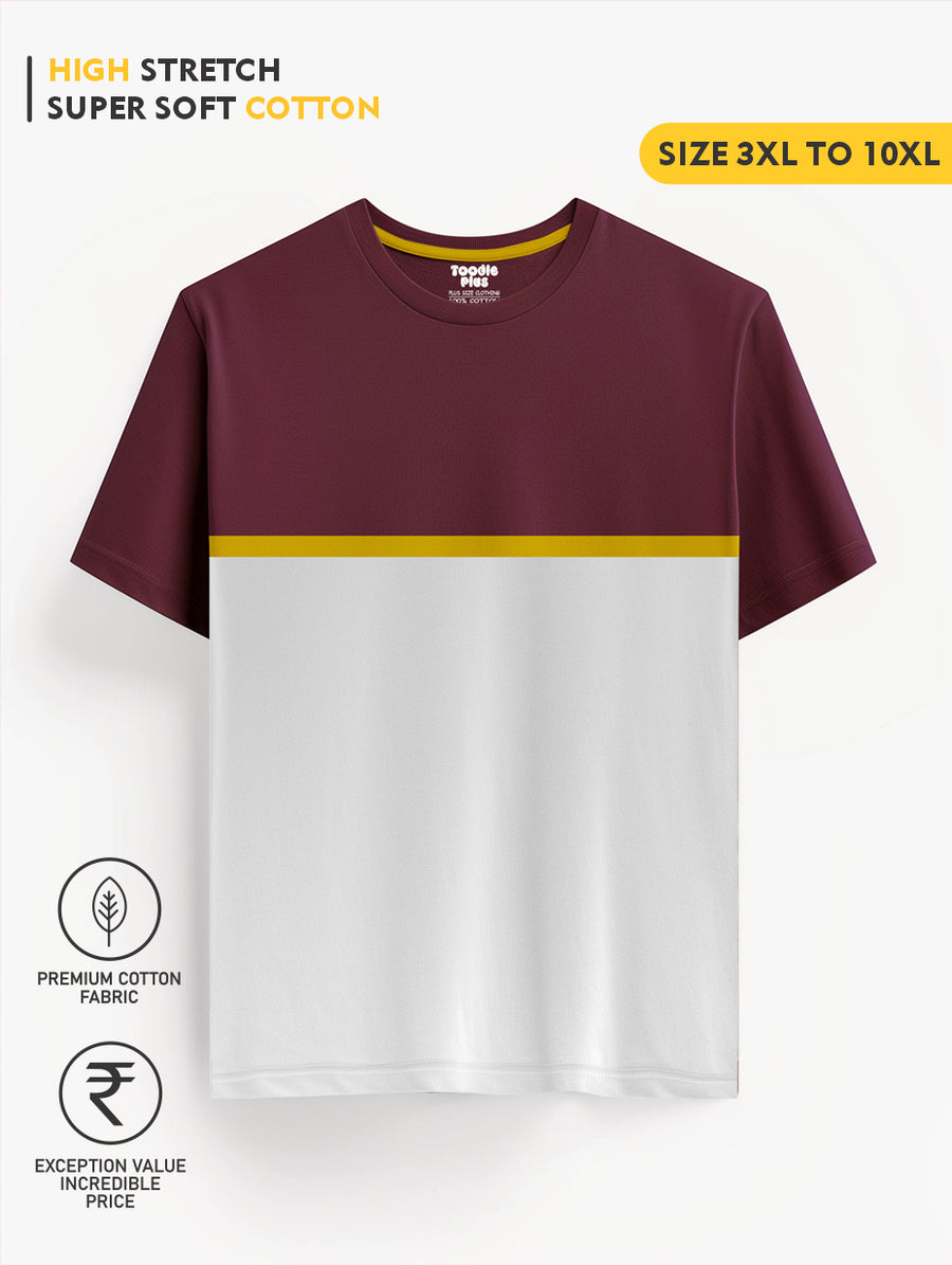 Wine with white yellow colourblock plus size t-shirt