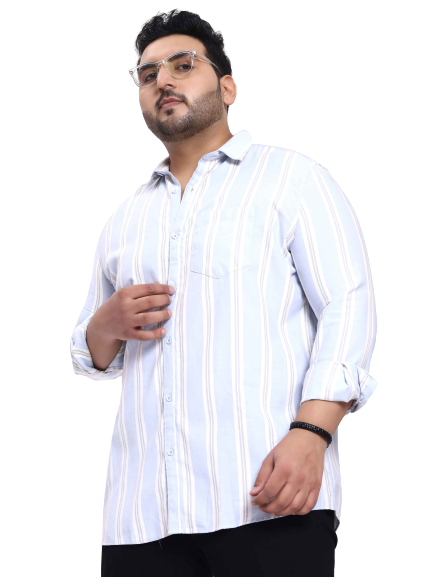 Ice Blue White Striped Plus Size Shirt