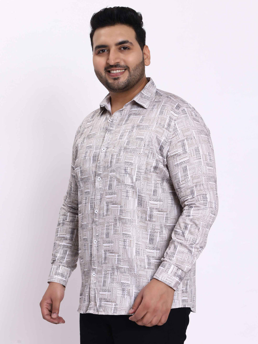 White Ink Blue Printed Plus Size Shirt
