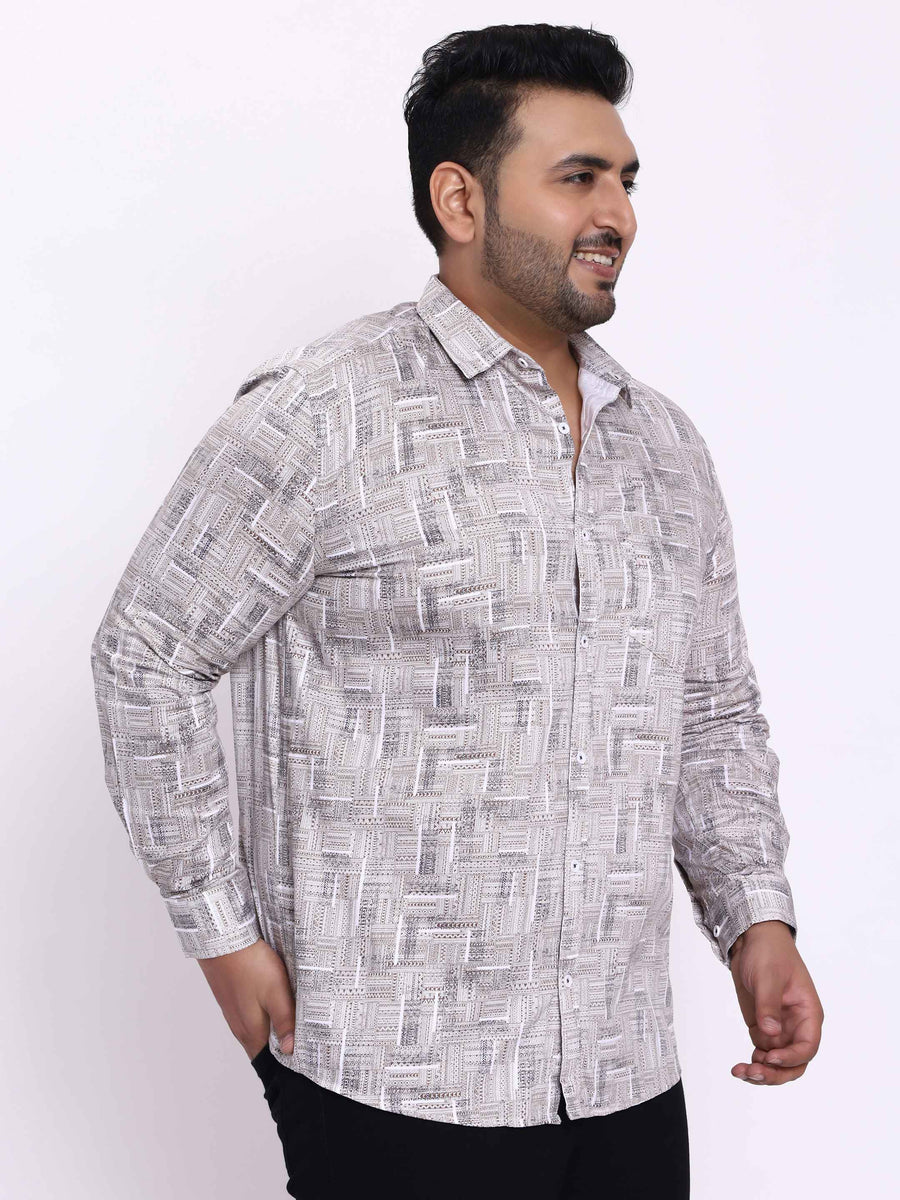 White Ink Blue Printed Plus Size Shirt