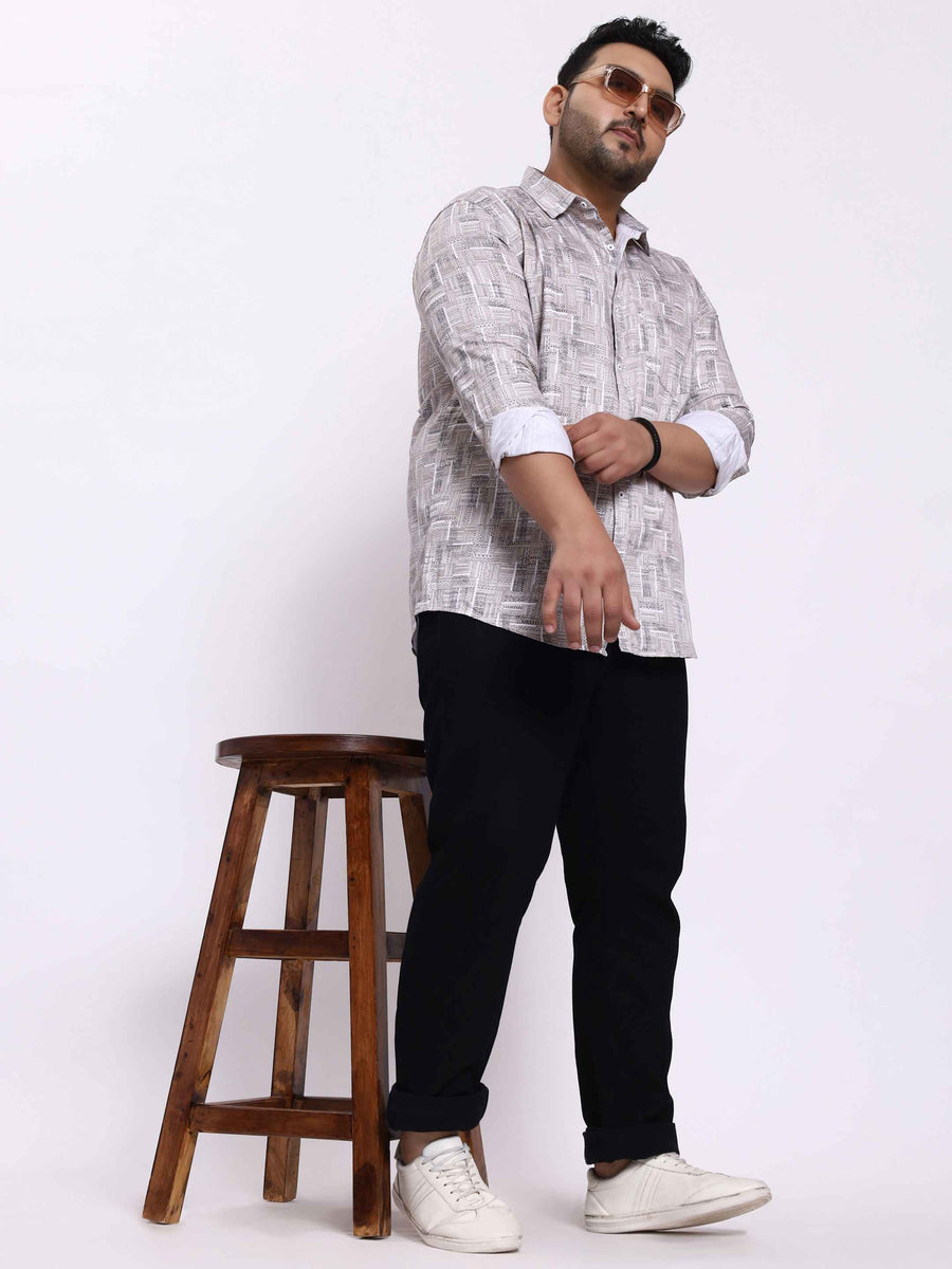 White Ink Blue Printed Plus Size Shirt