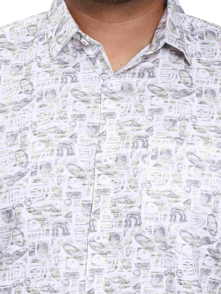 White Beige Printed Plus Size Shirt
