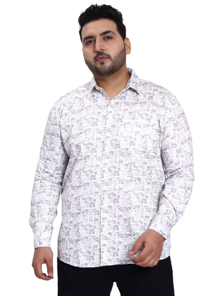 White Beige Printed Plus Size Shirt
