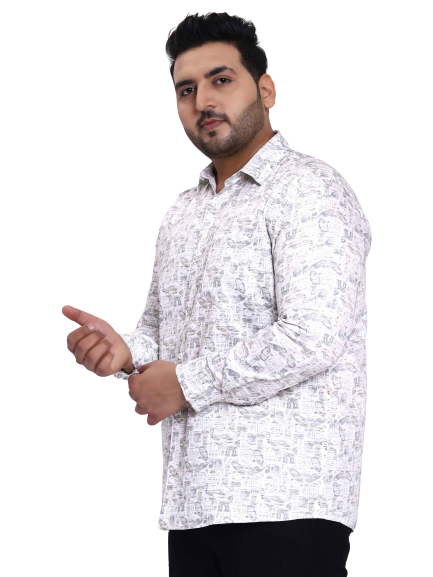 White Beige Printed Plus Size Shirt