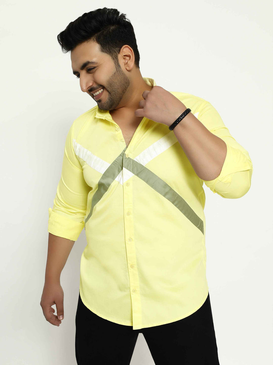 Lemon Yellow White Grey Cut n Sew Plus Size Shirt