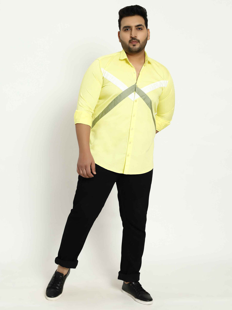 Lemon Yellow White Grey Cut n Sew Plus Size Shirt