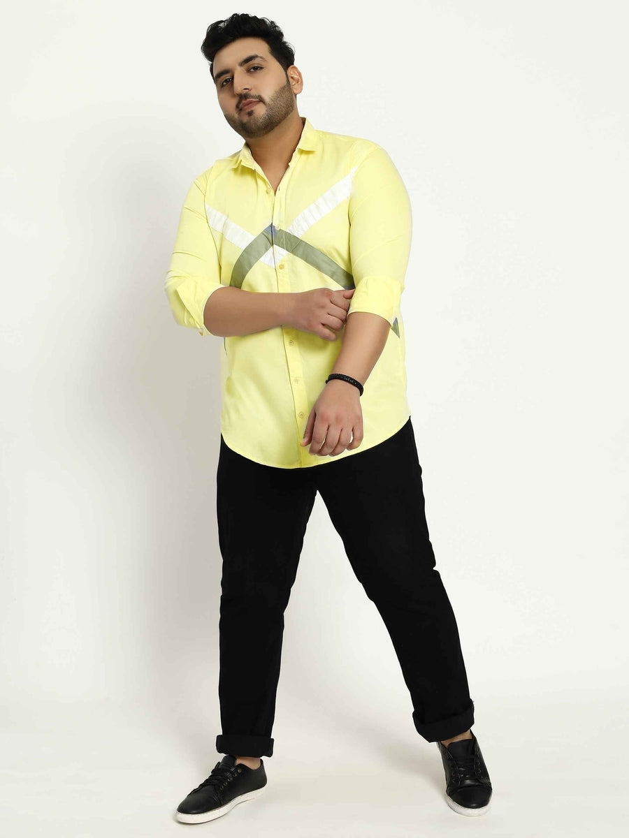 Lemon Yellow White Grey Cut n Sew Plus Size Shirt