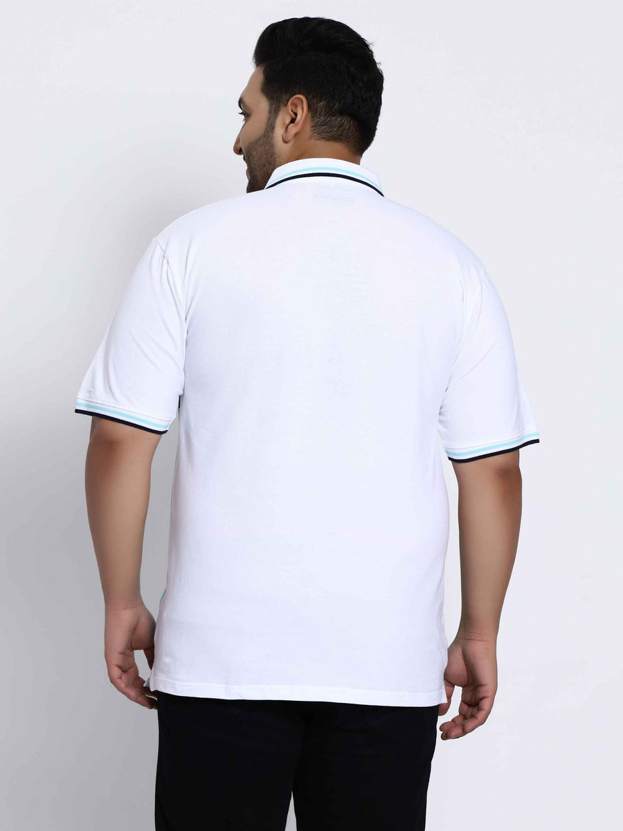 Sky Blue Triple Striped Plus Size Polo T-shirt