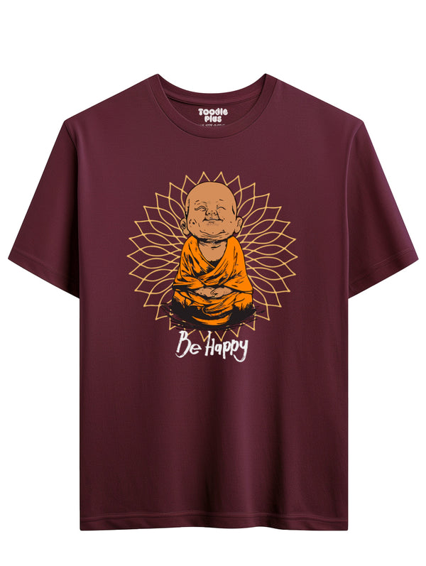 Be Happy Monk Men's T-Shirt in Maroon
