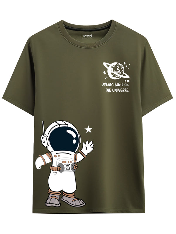 Dream Big Astraounaut T-Shirt in Olive Green