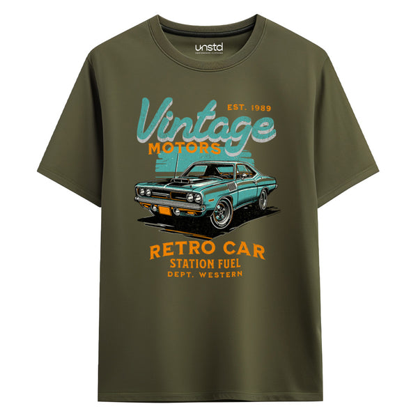 Vintage Motors T-Shirt in Olive Green