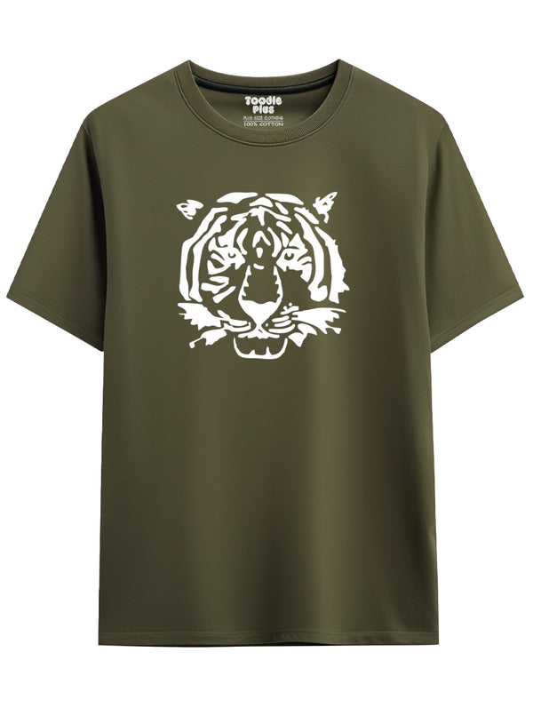 Tiger Face Size T-shirt in Olive Green