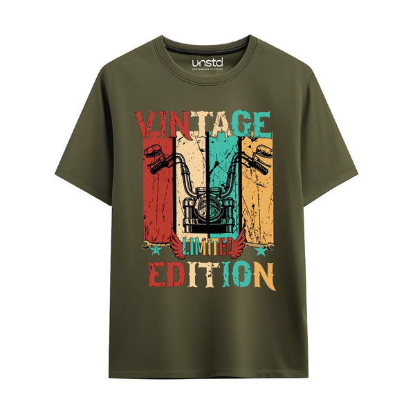 Vintage Motorcycle T-Shirt in Olive Green