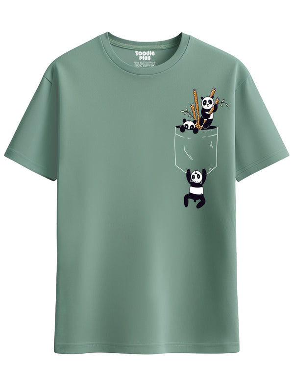 Pocket Pandas T-Shirt in Sage Green