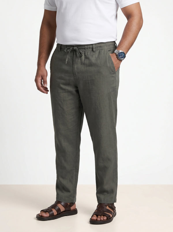 Men Pull On Drawstring Trousers in Olive Green