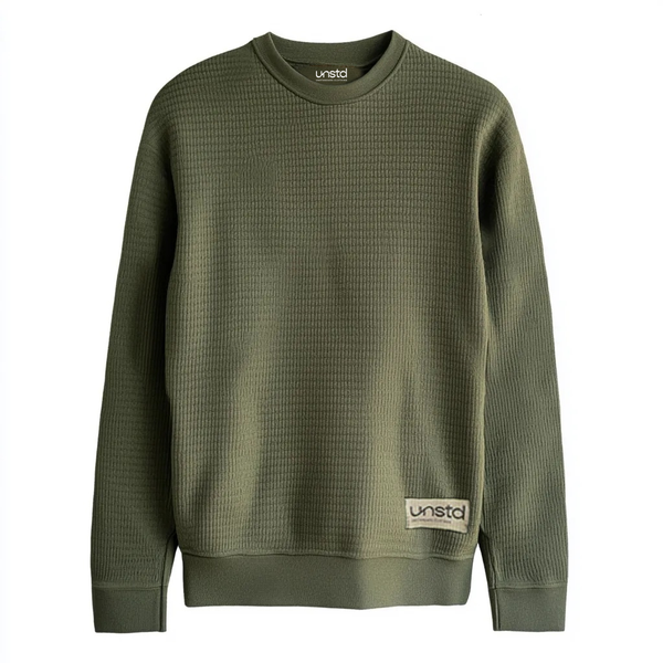 Premium Knitted Textured Sweatshirt in Olive Green