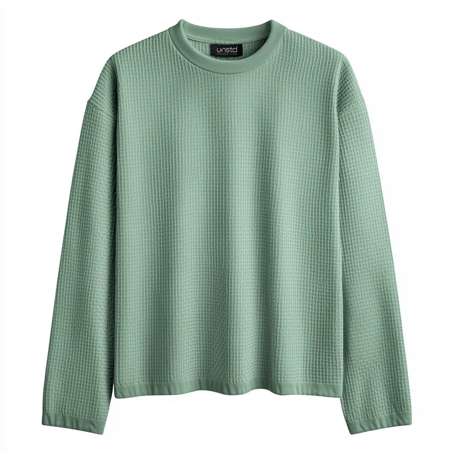 Waffle Pure Cotton Crew Neck Full Sleeve T-shirt