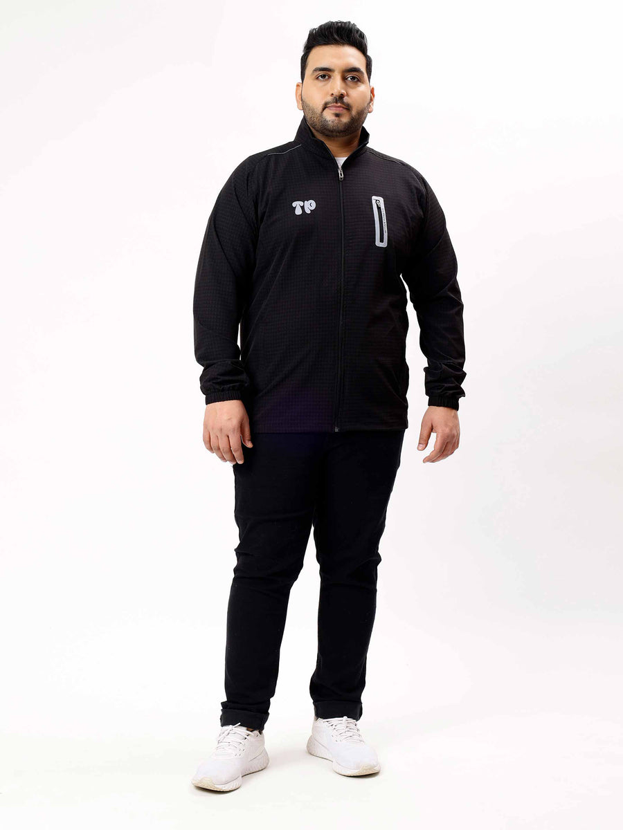 black premium textured plus size sports jacket
