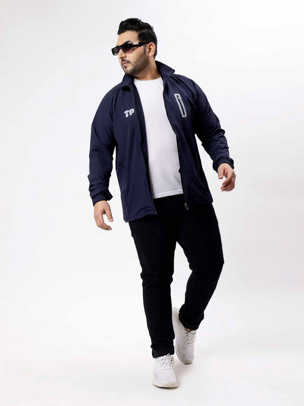 Navy Blue Premium Textured Sports Jacket in Navy Blue