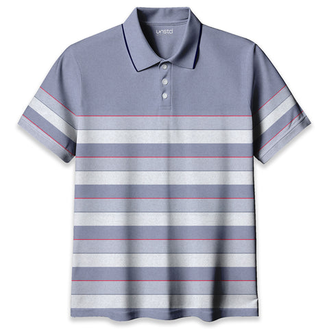 Blue Heather Horizontal Striped Premium Polo T-shirt