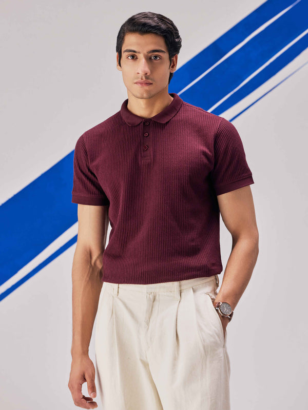 Stripe Premium Knit Textured Polo