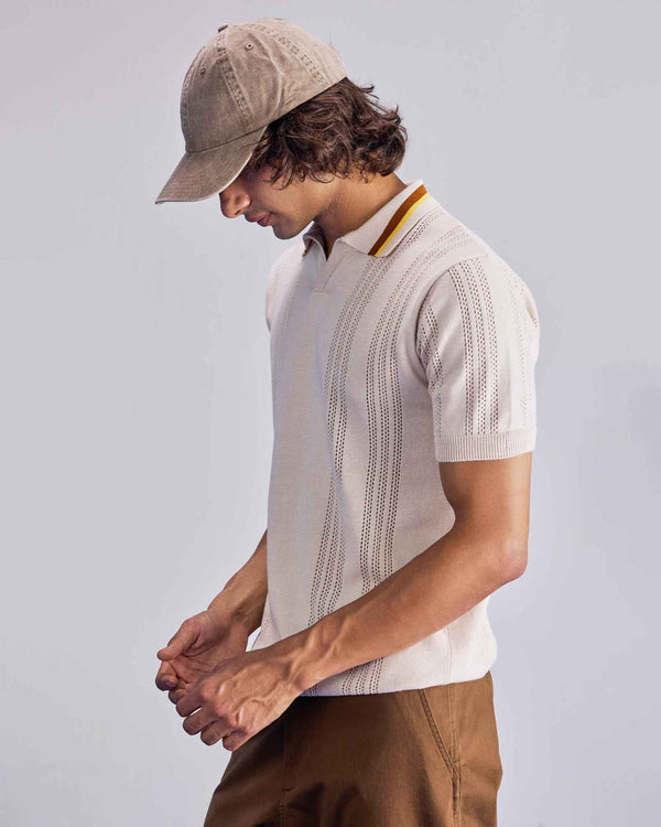 Placement Stripe Flatknit Polo T-shirt