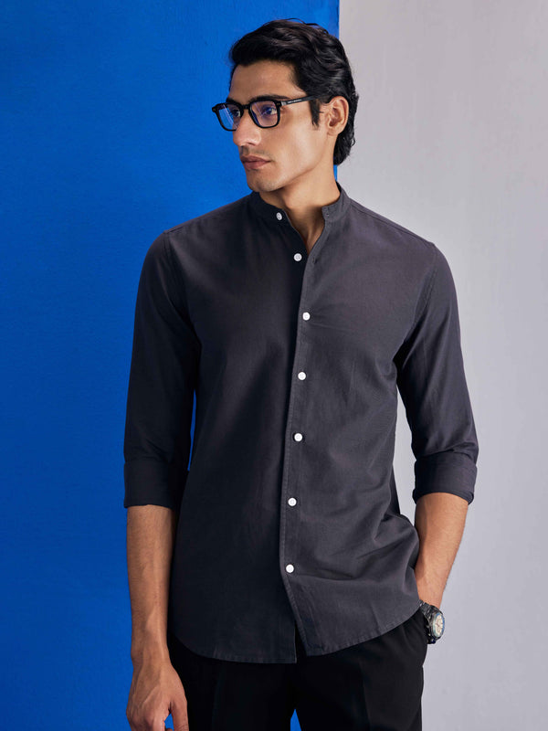 Solid Mandarian Collar Shirt