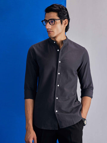 Solid Mandarian Collar Shirt