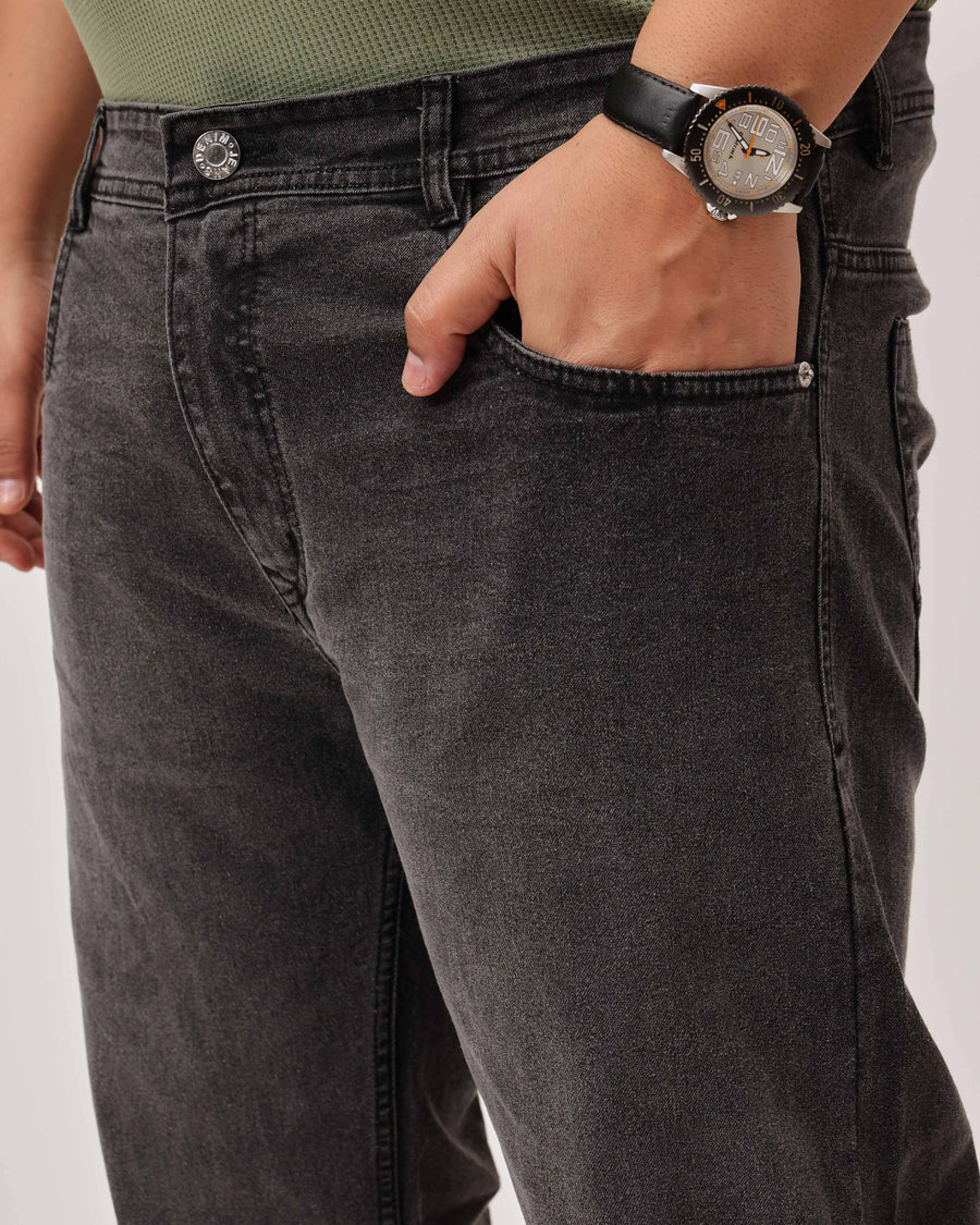 Grey Strectable Cotton Plus Size Jeans