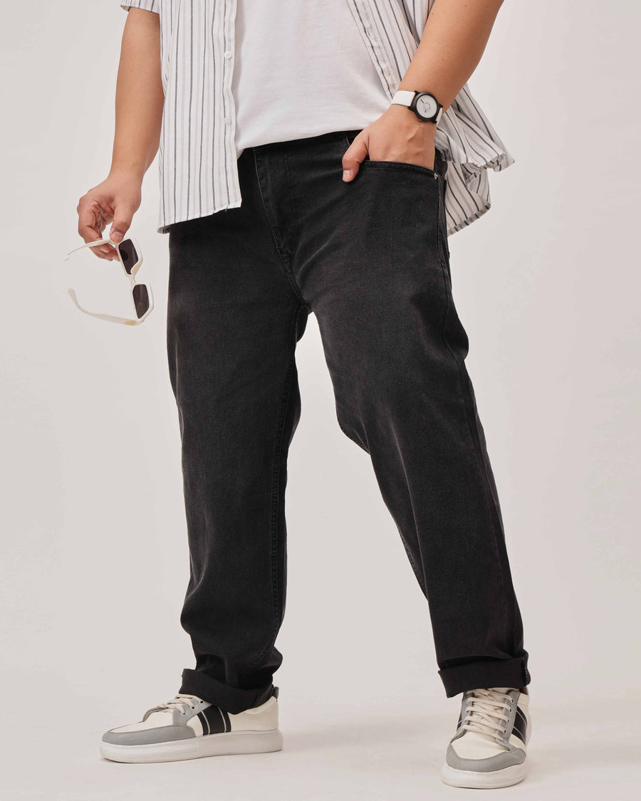 Black Strectable Cotton Plus Size Jeans