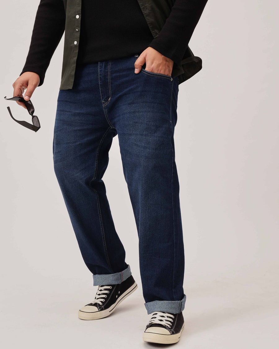 Dark Blue Strectable Cotton Plus Size Jeans