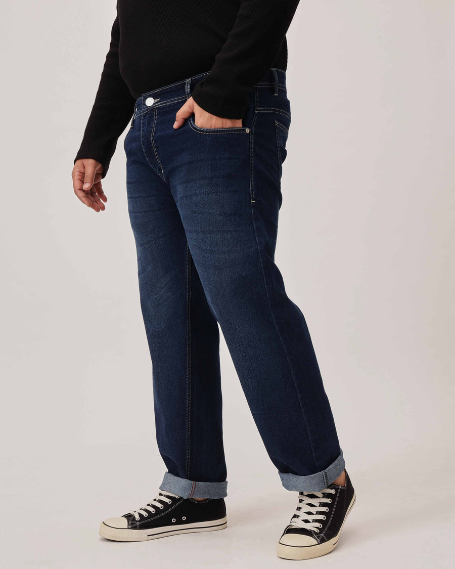 Dark Blue Strectable Cotton Plus Size Jeans