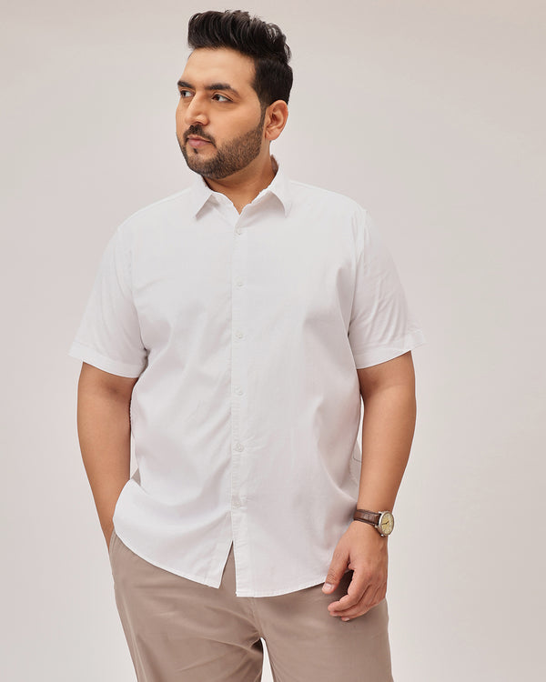 Slub Half Sleeve Solid Plus Size Shirt