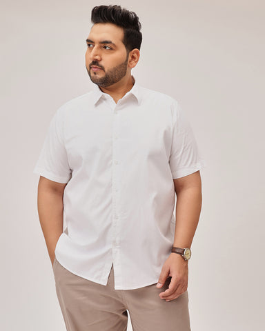 Slub Half Sleeve Solid Plus Size Shirt