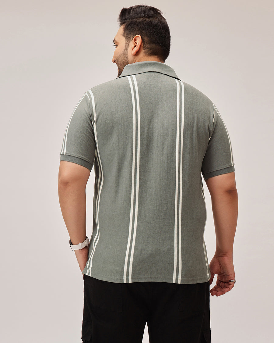 Stripe Zipper Plus Size Polo