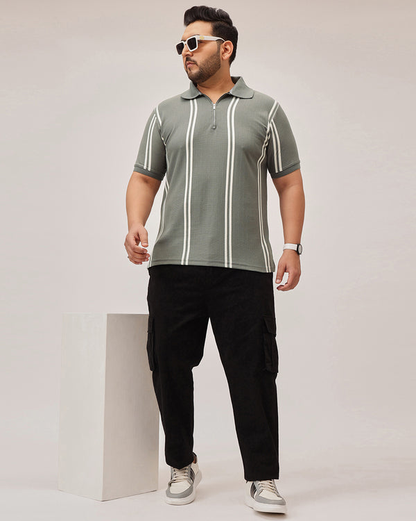 Stripe Zipper Plus Size Polo