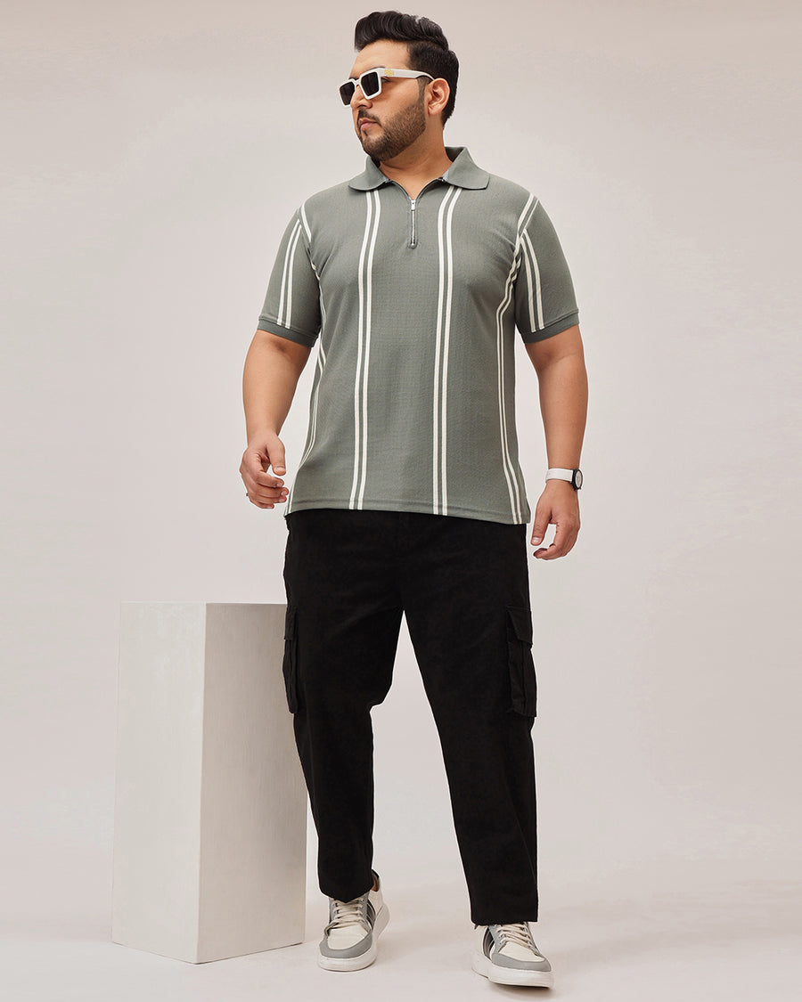 Stripe Zipper Plus Size Polo