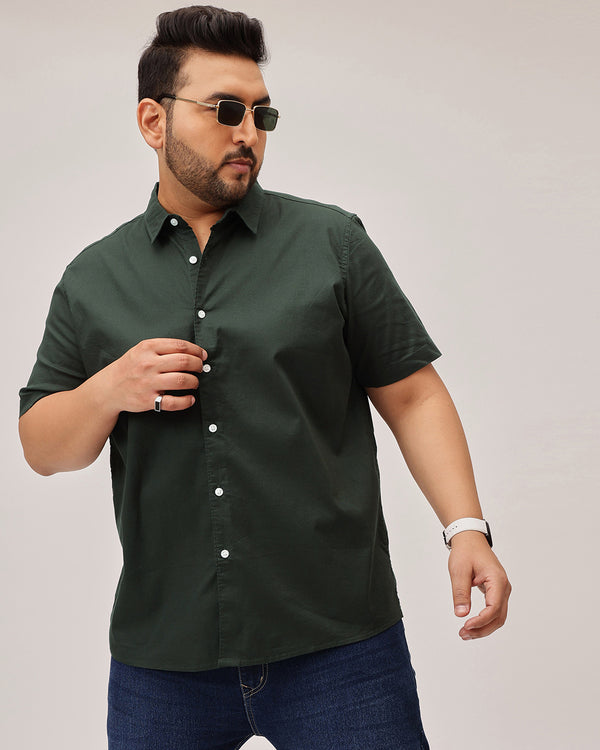 Slub Half Sleeve Solid Plus Size Shirt
