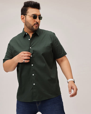 Slub Half Sleeve Solid Plus Size Shirt