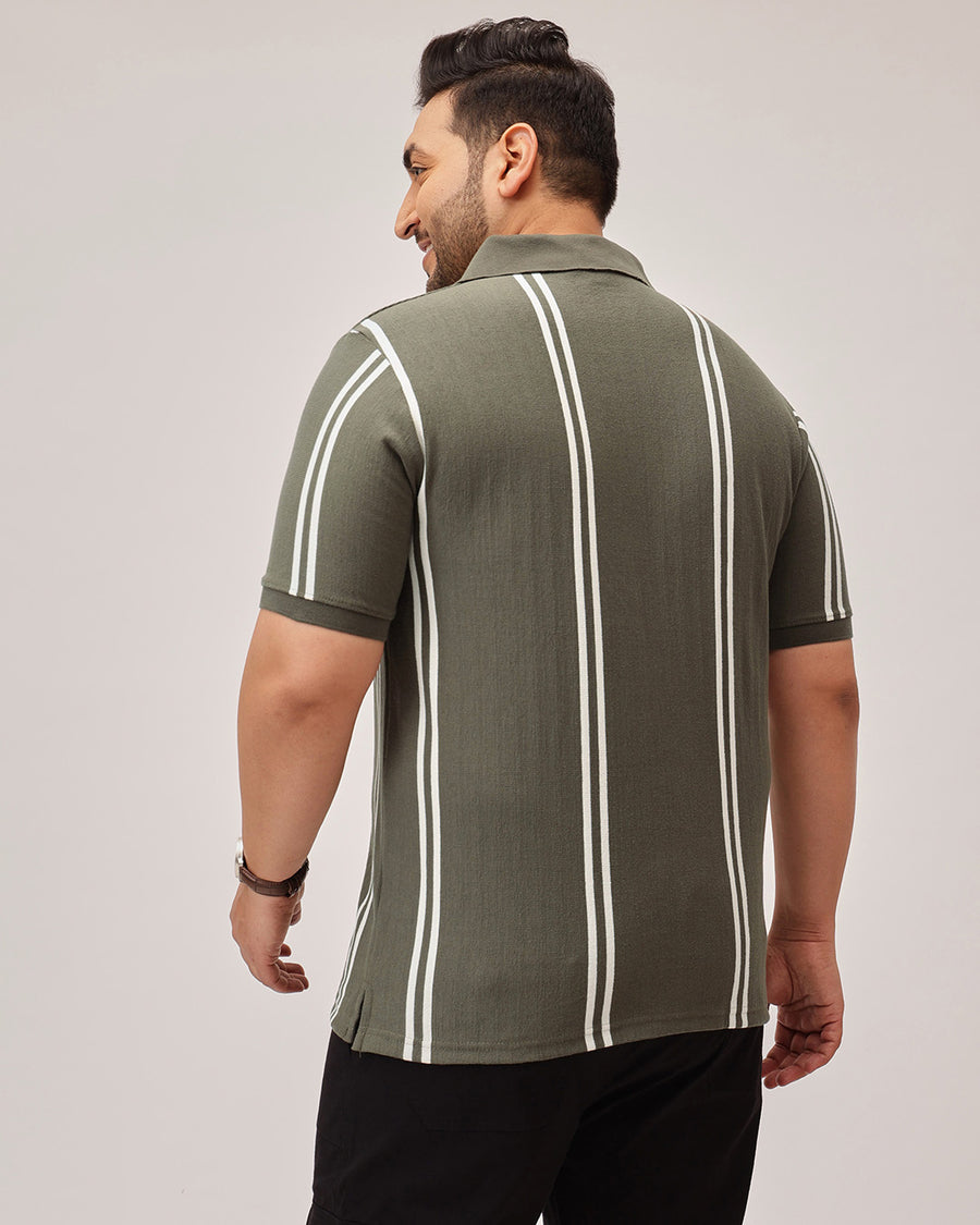 Stripe Zipper Plus Size Polo