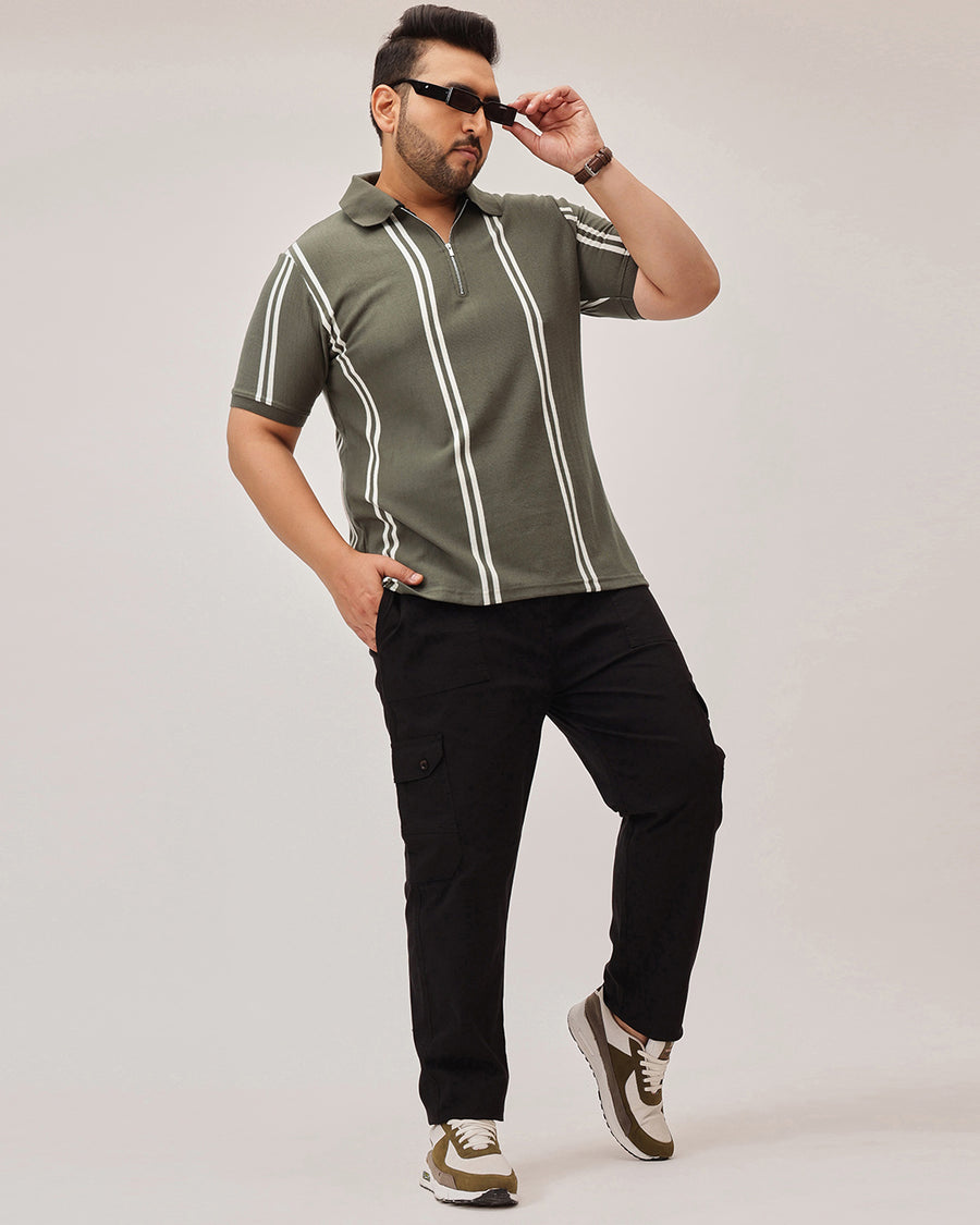 Stripe Zipper Plus Size Polo