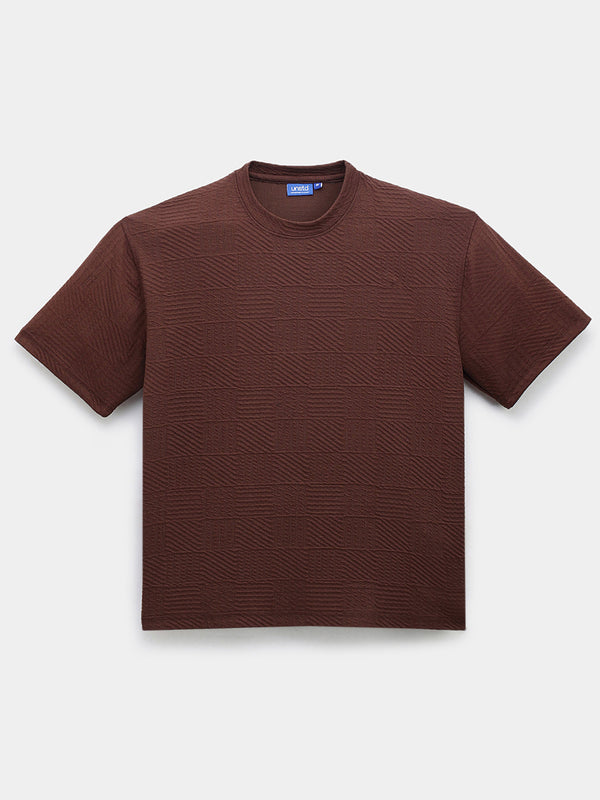 Check box Knit Oversized Crew Neck T-Shirt