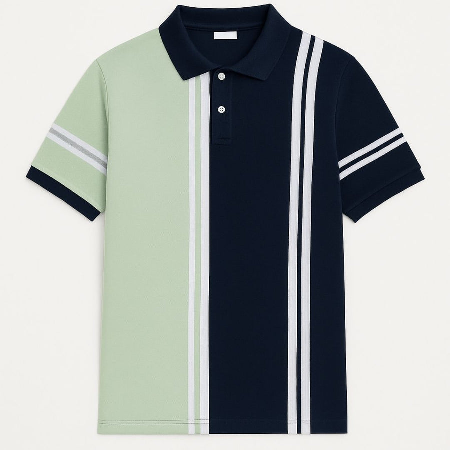 Pista Navy Vertical Stripe Polo T-shirt