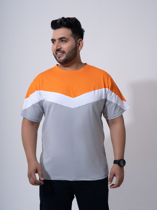 Orange white Grey colourblock T-shirt in Orange Grey