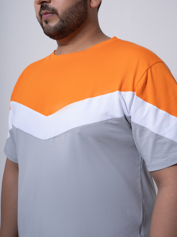 Orange white Grey colourblock T-shirt in Orange Grey