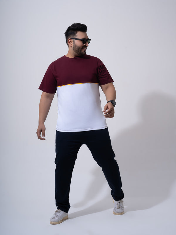 Wine with white yellow colourblock t-shirt in Wine