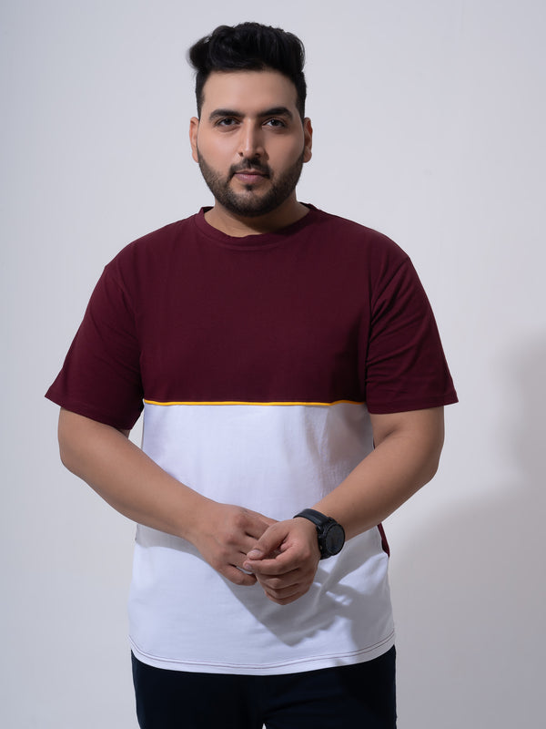 Wine with white yellow colourblock t-shirt in Wine