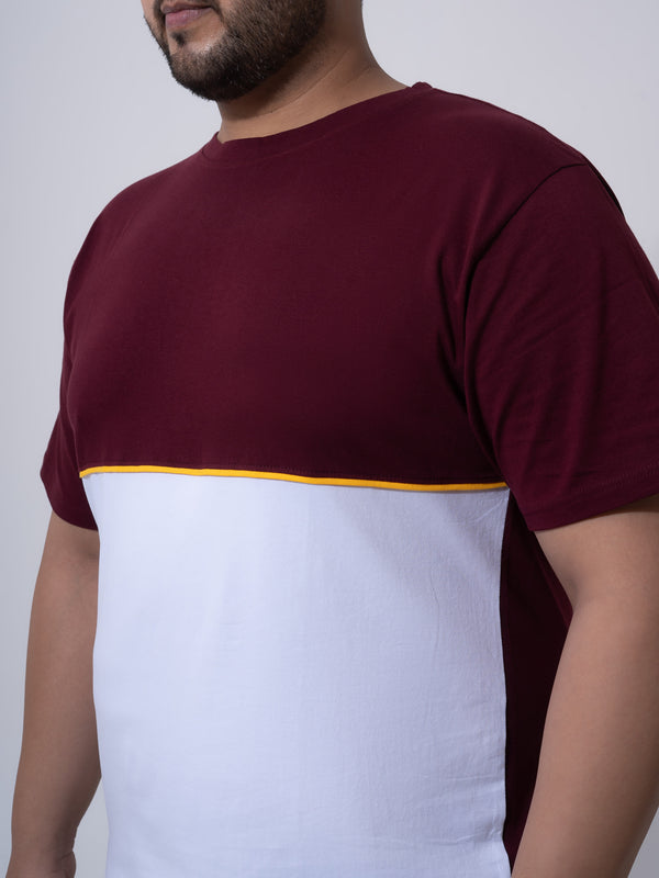 Wine with white yellow colourblock t-shirt in Wine